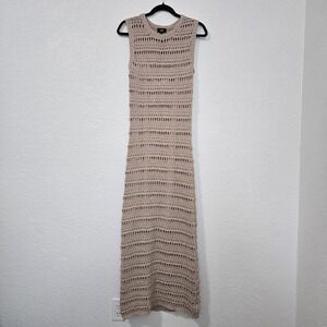 LINE Beige Cotton Crochet Sleeveless Maxi Dress with Slip Size Small S/P